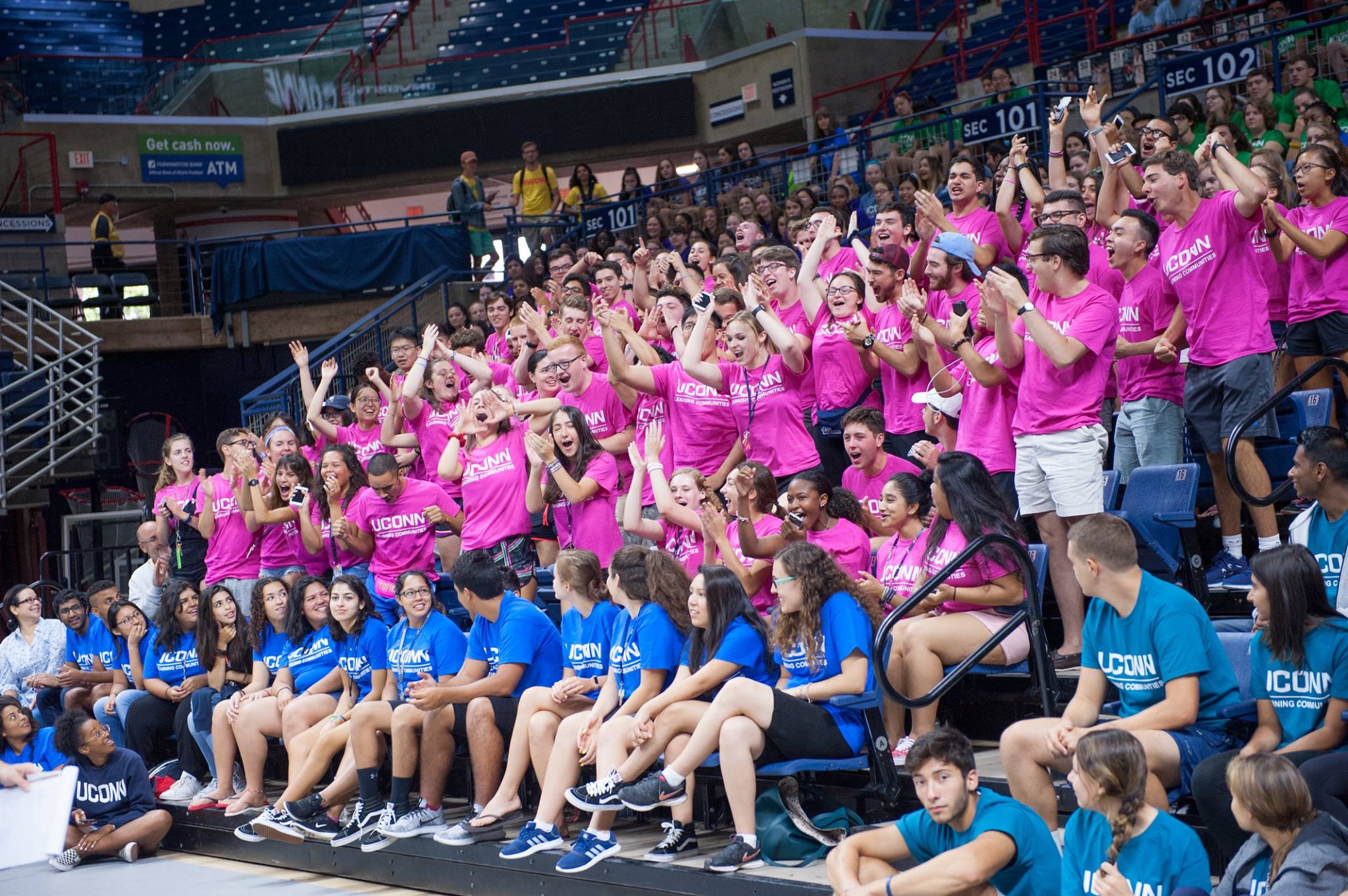 Leadership Learning Community Students cheer together after winning a competition at Field Day